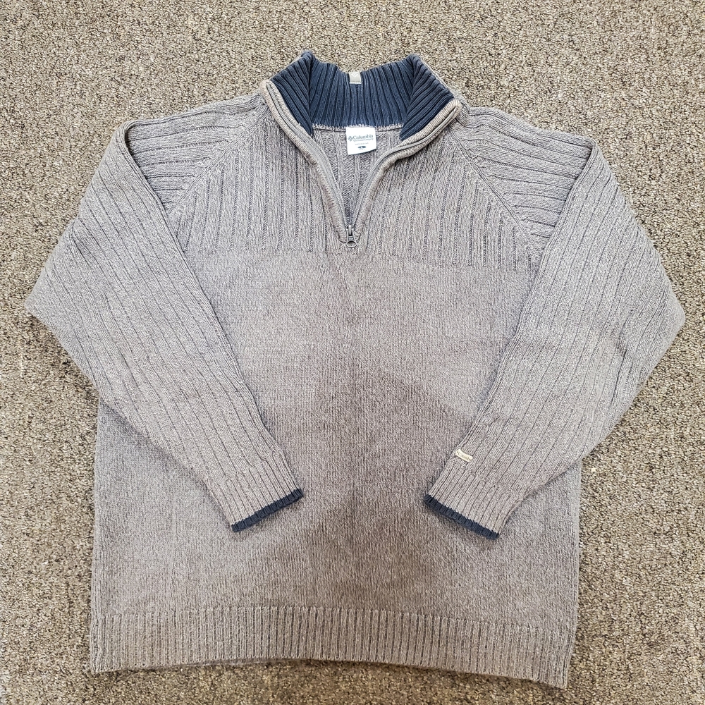 Vintage Columbia Sportswear Sweater Light Brown 1/4 Zip Pullover Ribbed Mens L
